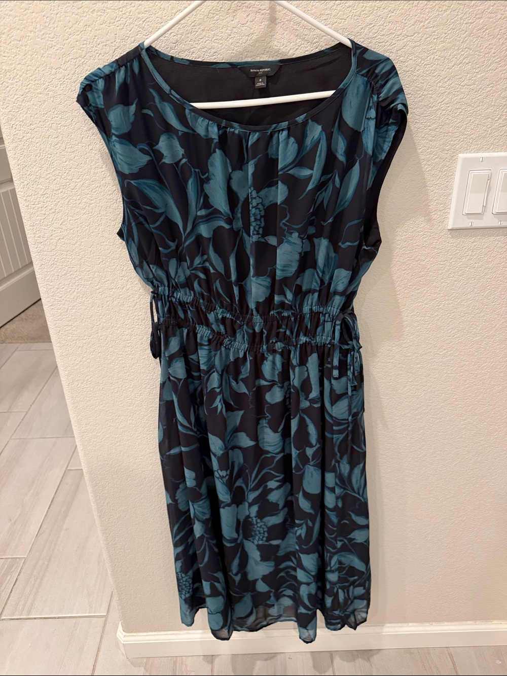Banana Republic Teal Floral Maxi Dress with Drawstring Waist
